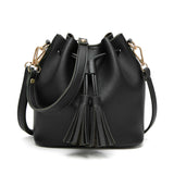 Womens Mini Bucket Bag Leather Drawstring Purse Tassel Crossbody Shoulder Bag
