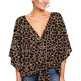 Women's Blouse Half Sleeve Printed Tie Cotton Top Beach Wear Deep V Neck Loose Shirt