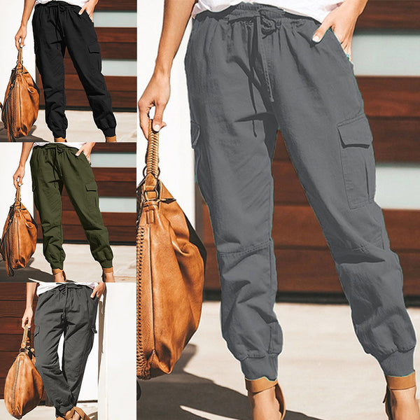 Women Plus Size Casual Cargo Pants Sports Jogging Trousers Elastic Waist Slacks