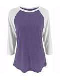 Women Color Matching Crew Neck 3/4 Sleeve T-Shirt Pullover Blouse Tops Tunic Tee