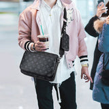 Men's 3 in 1 Crossbody Bags Briefcase Shoulder Satchel Bag Checkered Messenger Bag Handbag Casual Purse Wallet