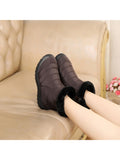 Womens Solid Color Round Toe Slip On Ankle Boots Warm Lightweight High Top Shoes
