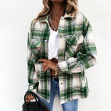 Women's Check Fleece Casual Jacket Shacket Top Shirt Coat Tunic Loose Baggy Coat