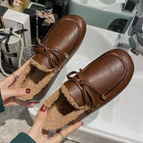 Women Bowknot Loafers Casual Shoes Lightweight Slip On Warm Flats Round Toe
