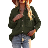 Women Long Sleeves Corduroy Button Cardigan Casual Loose Blouses Shirt Tops
