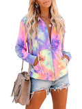 Womens Loose Tie Dye Printed Hoodie Cardigan Long Sleeve Hooded Sweater Tops Zip