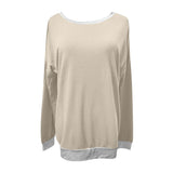 Women's Solid Scoop Neck T-shirt Autumn Long Sleeve Blouse Pullover Casual Tops