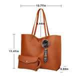 2Pcs Women PU Leather Tote Handbag Fashion Shopper Shoulder Bag Purse Satchel with Matching Wristlet Wallet for Mom Girls Gifts