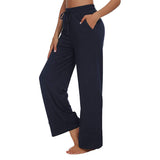 Womens High Waist Wide Leg Trousers Casual Elastic Loose Solid Yoga Long Pants
