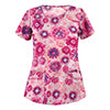 Women's Floral Printed V-Neck Tops Short Sleeve Pockets Casual T-Shirt Blouse