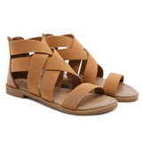 Women Summer Flat Sandals Gladiator Elastic Straps Open Toe Back Zip Beach Shoes