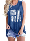 Women's Round Neck Sleeveless Loose Tank National Flag Printed Pullover Summer