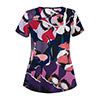 Women's Floral Printed V-Neck Tops Short Sleeve Pockets Casual T-Shirt Blouse