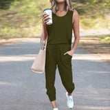 Women's Tracksuit Set Sleeveless Tops + Pants Trousers Sports Fitness Loungewear