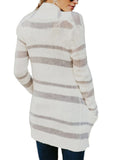 Womens Casual Long Sleeve Striped Knitted Sweater Cardigan Coat Outwear Knitwear