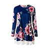 Women Floral Print Loose Lady Long Sleeve Mini Dress Round Neck Big Hem Dress