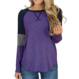 Women Loose T-shirt Long Sleeve Casual Sweatshirt Tops Stitching Blouse Pullover
