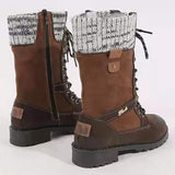 Womens Mid Calf Combat Boots Round Toe Lace up Low Heel Casual Motorcycle Shoes