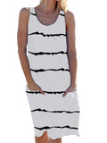 Women Striped Beach Slip Skirt Knee Length Sleeveless Round Neck Dress Plus Size