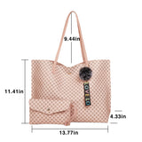 Women PU Leather Tote Shoulder Bag Handbag Satchel Purse With Clutch Bag Pom Pom