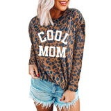 Women's Leopard Letter Print Sweater Long Sleeve Scoop Neck Tops Pullover Blouse