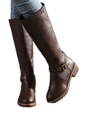 Women PU Leather Buckle Strap Design Boots Chunky Heel Zipper Casual Comfy Biking Boots