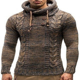 Men Fashion Knitted Tops Pullover Hoodies Long Sleeve Turtleneck Hooded Sweater