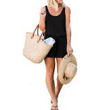 Women's Solid Sleeveless Belted Short Jumpsuit Playsuit Loungewear Short Pants