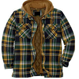 Men's Plaid Stripes Print Jacket Zip Top Hooded Long Sleeve Coat Thicken Coat