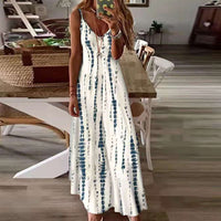 Women's Stitch Tie Dye Printed Dress V Neckline Summer Maxi Sleeveless Dresses