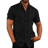 Men's Cotton Linen Casual Short Sleeve Shirt Loose Tops Blouse Tunic Button-Down
