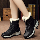 Women's Snow Boots Mid Calf Waterproof Lace-Up Plush Lined Winter Shoes