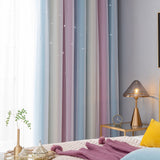 Double Layer Gradient Blackout + Sheer Curtains Starry Hollow-Out Stars Curtain Room Darkening Starry Curtain Eyelet Ring Top Window Drape for Kids Girls Children Bedroom Decor
