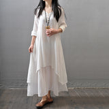Women Peasant Ethnic Boho Cotton Linen Long Sleeve Maxi Dress Gypsy Blouse Shirt