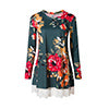Women Floral Print Loose Lady Long Sleeve Mini Dress Round Neck Big Hem Dress