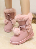 Winter Snow Boots for Women Faux Fur Warm Lace Up Comfy Casual Mid Calf Shoes Black