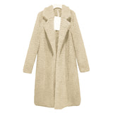 Women Fuzzy Fleece Lapel Open Front Long Cardigan Coat Faux Fur Warm Winter Outwear Jackets