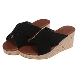 Women Cross Strap Slippers Mules Wedge Anti-Slip Casual Shoes Peep Toe Sandals