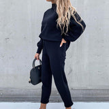 Solid Color Women's Long Sleeves Jumper Tracksuit Set Casual 2-Piece Lounge Wear