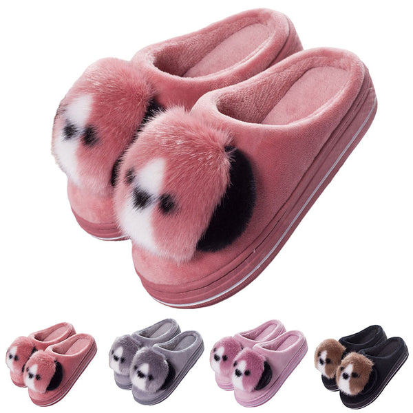 Women Cute Dog Animal Pattern Slippers Slip On Keep Warm Anti Slip Indoor Shoes