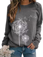 Women Dandelion Printed Long Sleeve T-Shirt Pullover Blouse Tops Tunic Plus Size
