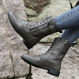 Women's Casual Combat Fashion Boots Lace Up Knee High Low Flat Heel Boots Shoes