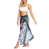 Women's Bohemia Yoga Pants Baggy Loose Split Wide Leg Long Trousers Flower Decor