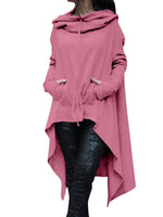 Women Hoodies Long Sleeve Tops Hooded Blouse Tunic Sweater Pockets Irregular Hem