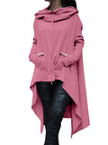 Women Hoodies Long Sleeve Tops Hooded Blouse Tunic Sweater Pockets Irregular Hem