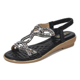 Women's Summer Slip On Wedge Casual Rhinestones Hollow Holiday Anti Slip Sandals