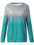 Women Casual Loose Gradient Printed T-Shirt Splicing Long Sleeve Blouse Pullover
