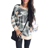 Women Long Sleeve Camouflage Pullover T-Shirt Loose Jumper Tops Sweatshirt Tunic