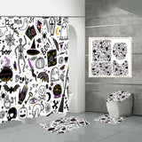 4 Pcs Halloween Decor Shower Curtain Set with Non-Slip Bath Mat, Toilet Pedestal Rugs and Toilet Lid Cover, Waterproof Bat Ghost Shower Curtains with 12 Hooks