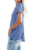 Women's Solid Color Pocket T-Shirt Casual Loose Tops Pullover Blouse Basic Tee